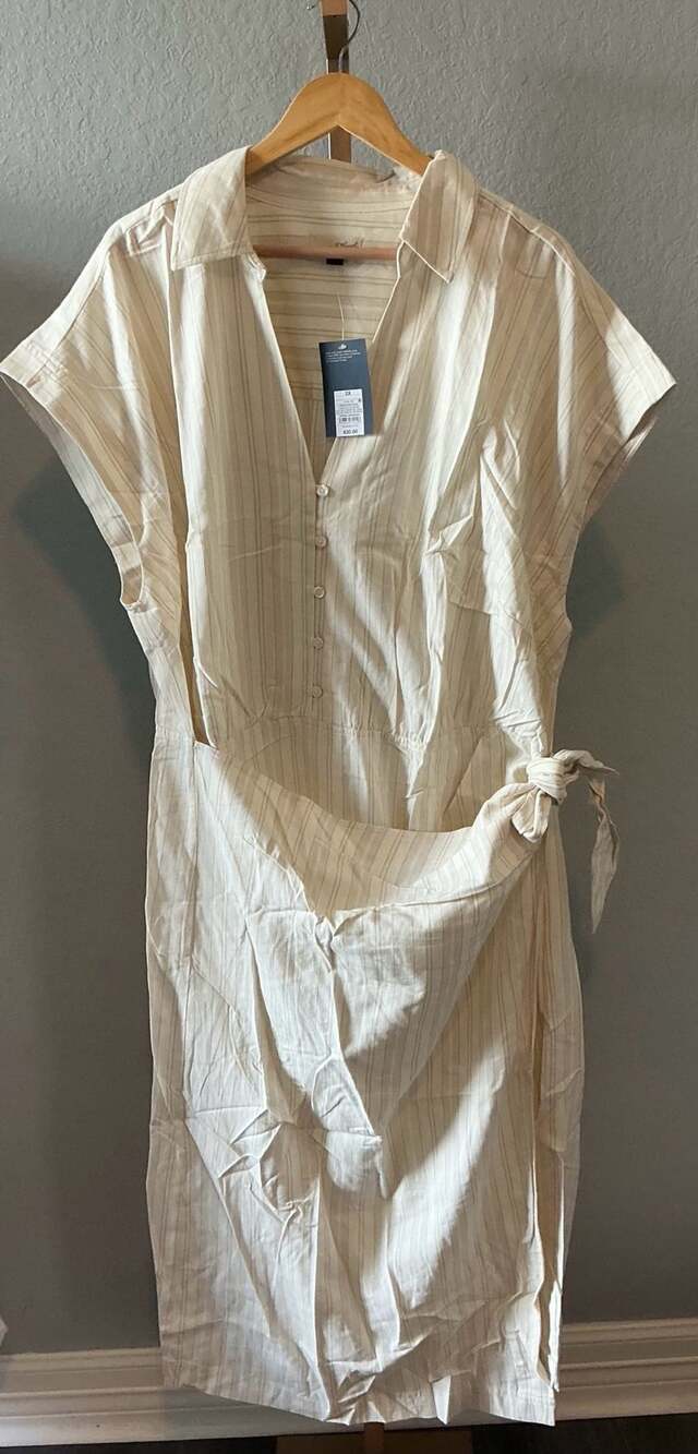 Universal Thread Wrap Waist Midi Shirtdress Size 2X Cream Striped